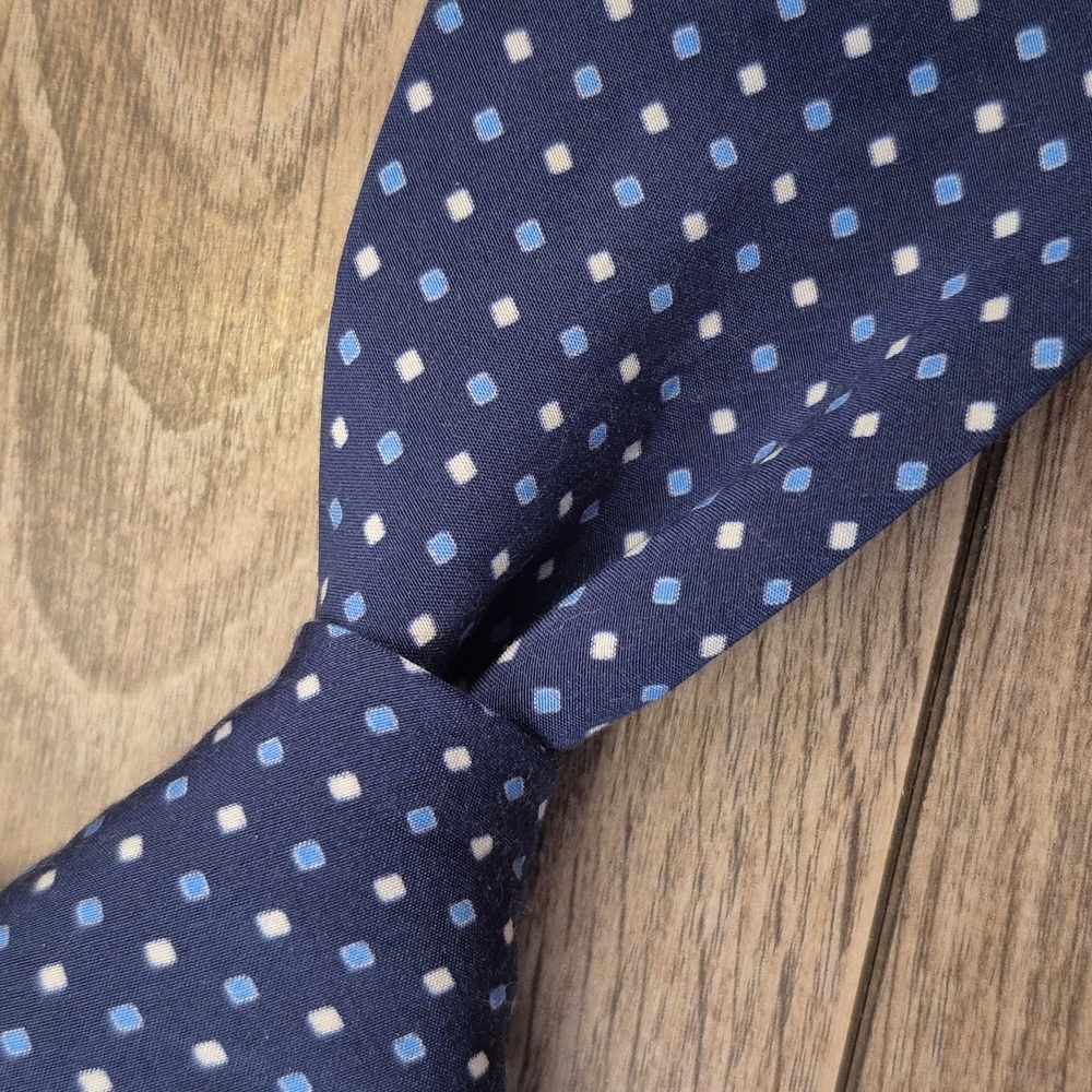 J HILBURN Italy Dark Blue White Diamonds Pattern Mens Silk Tie